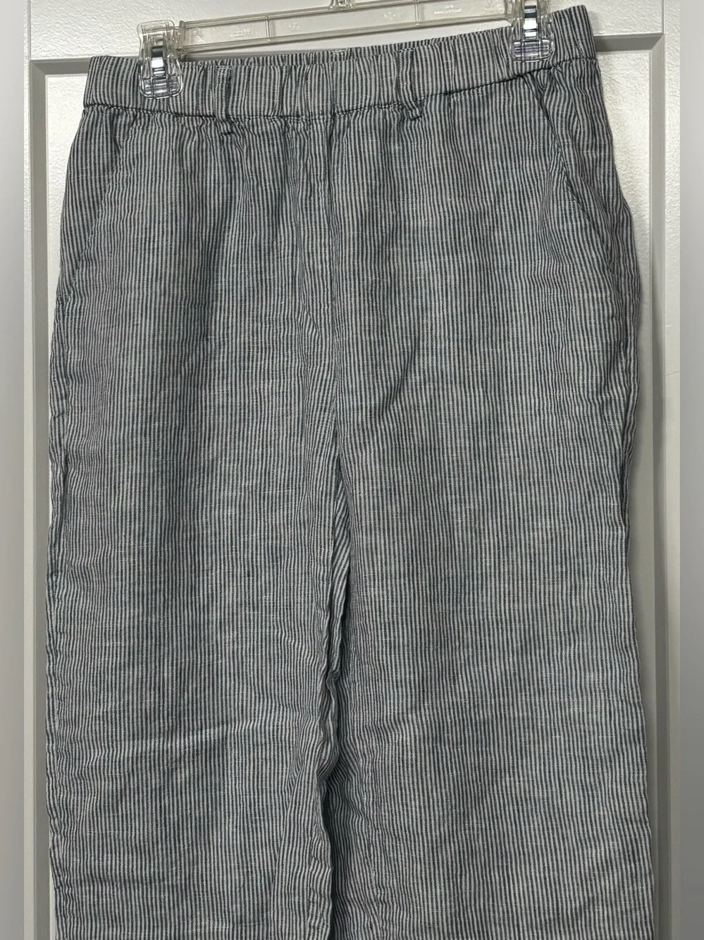 Quince 100% European Linen Pants Blue Pinstripe Small Vacation Resort Casual